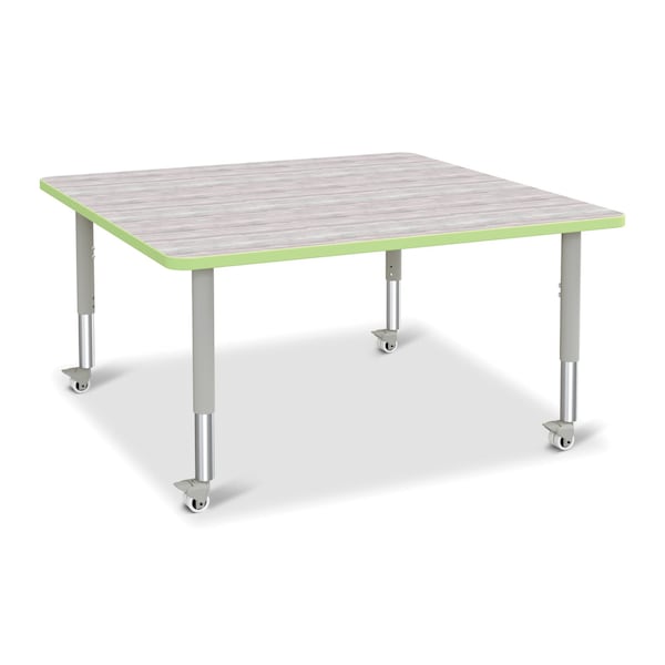 Berries Square Activity Table, 48 in. x 48 in., Mobile, Driftwood Gray/Key Lime/Gray